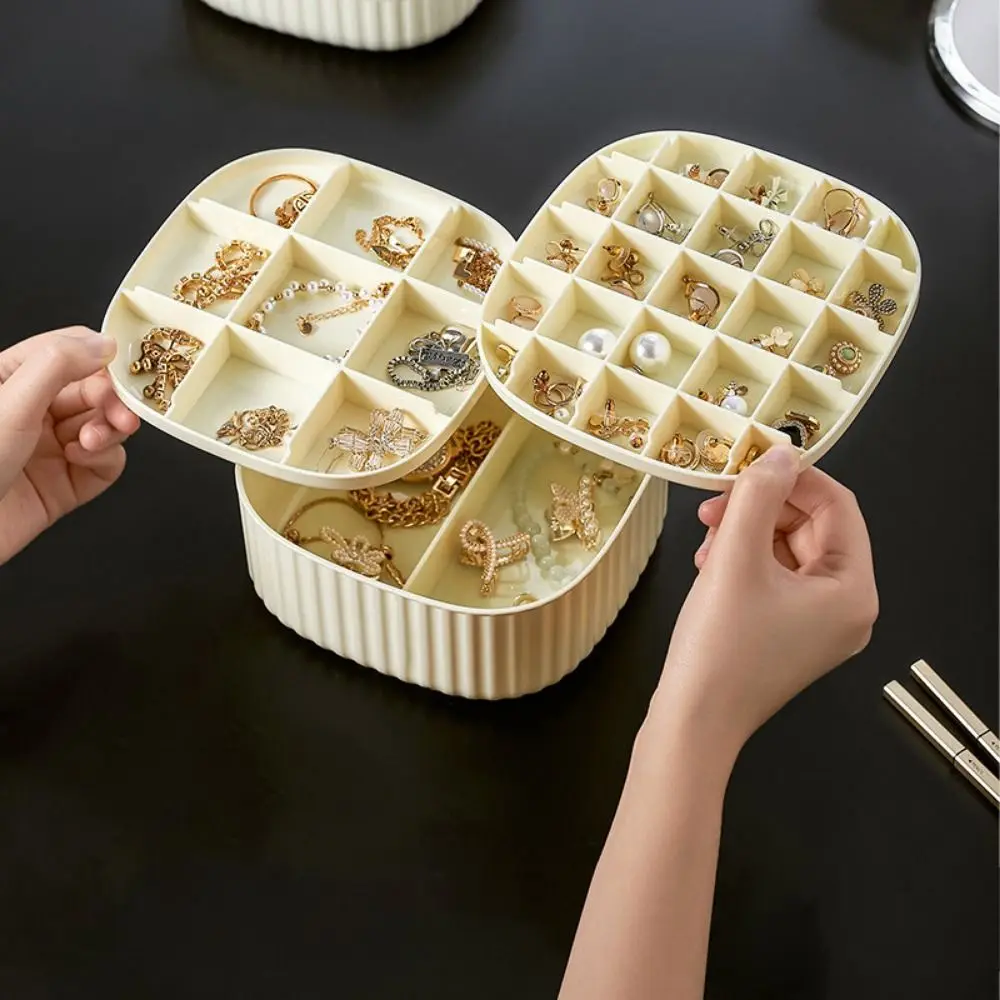 

3 Layer Portable Jewelry Box Transparent Lid Large Capacity Earrings Storage Case Bowknot Handle Multi-Compartments