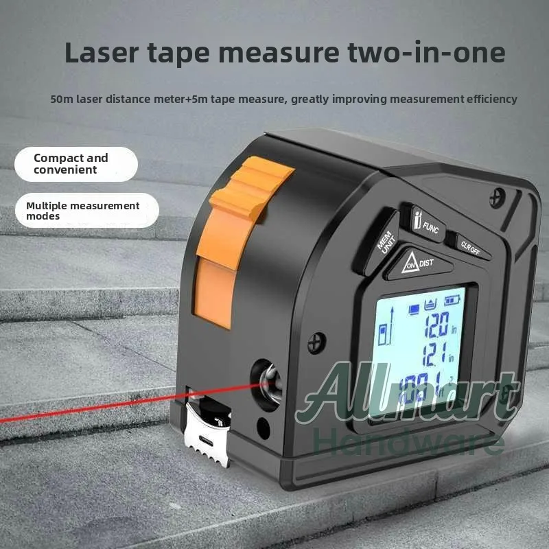 50m Laser Rangefinder with 5m Measuring Tape, Infrared High Accuracy Tool, Portable for Woodworking, Home & Construction Use view 2