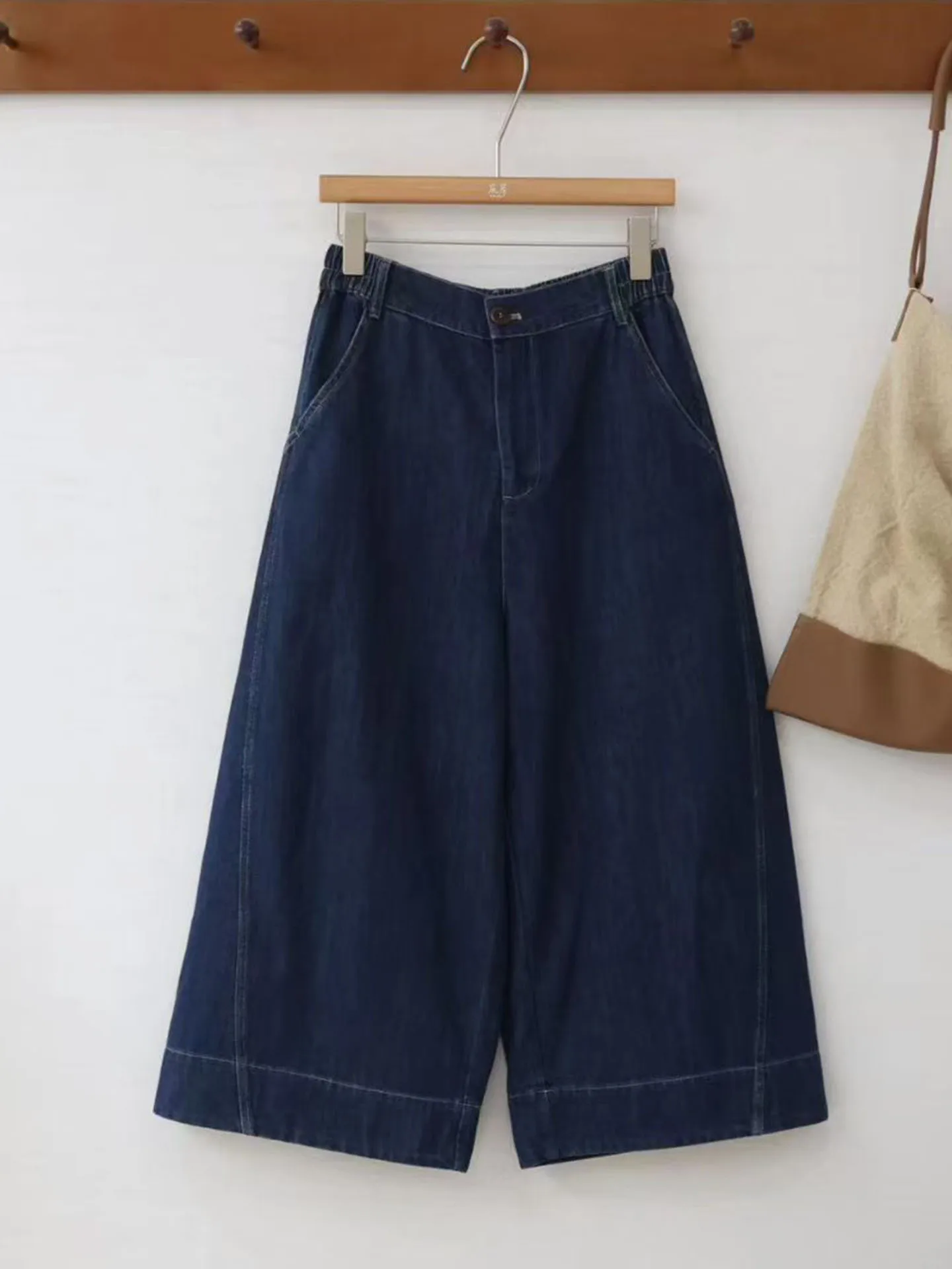 

Retro Blue Denim Wide Leg Pants Loose Fit Versatile Semi-Elastic Waist Spring Summer New Sle Korean Hong Kong Flavor Jeans