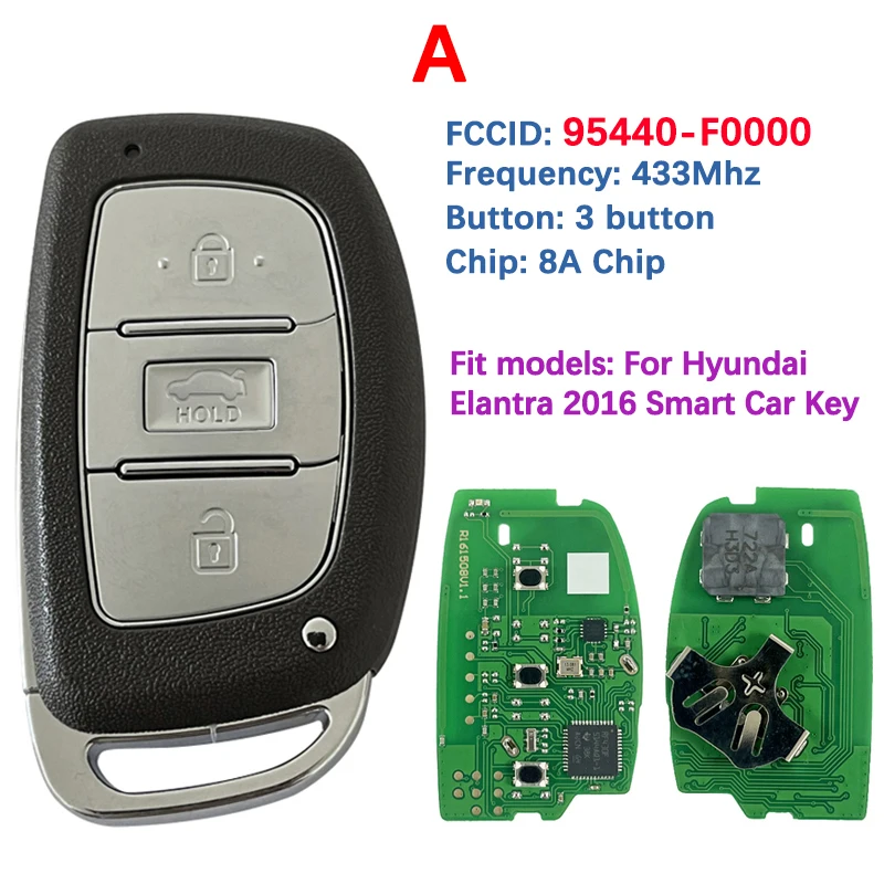 Aftermarket Smart Key 8A Chip 433Mhz FCCID 95440-F0000 95440-F2000 95440-F2002 95440-F2100 95440-F3000 For Hyundai  Elantra 2016