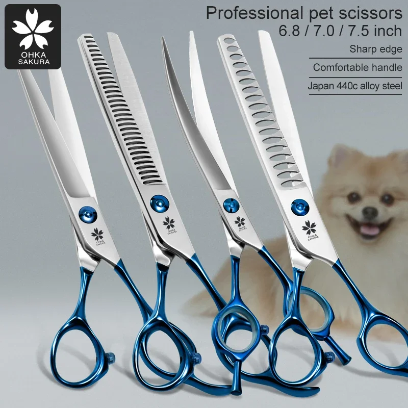 Pet grooming scissors blue handle curved scissors hairdressing professional Teddy dog shearing shearing tool set