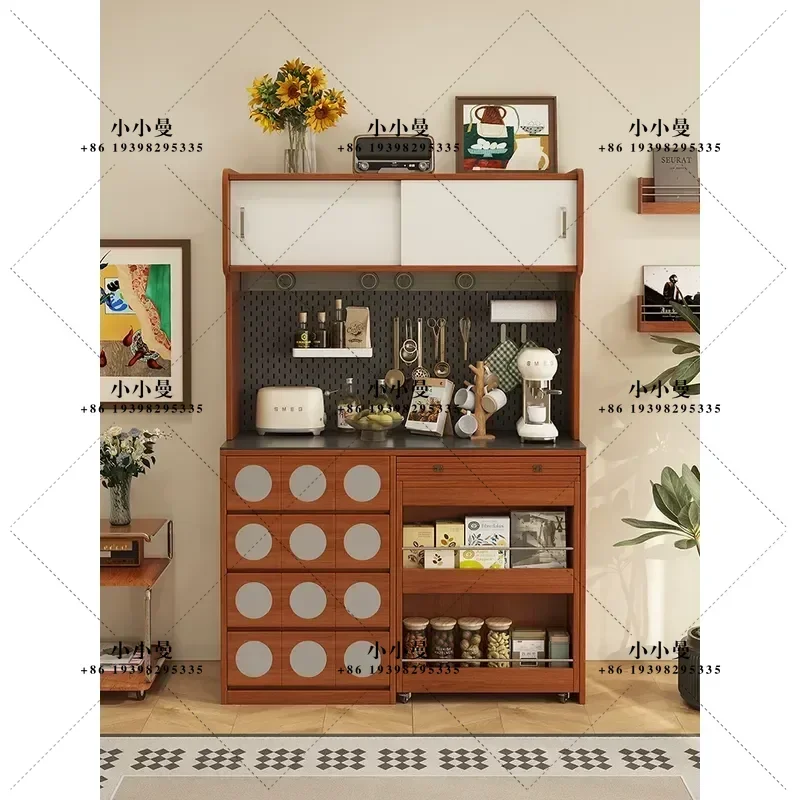 Folding Dining Table with Side Cabinet American Solid Wood Multi Functional Retractable Table for Small Apartment Living Room