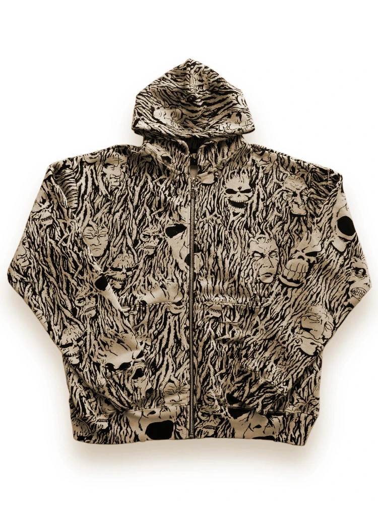 Męska bluza z kapturem w stylu amerykańskim dark vintage, streetwear, zapinana na zamek, Harajuku, luźny krój, casualowa, na jesień i zimę.