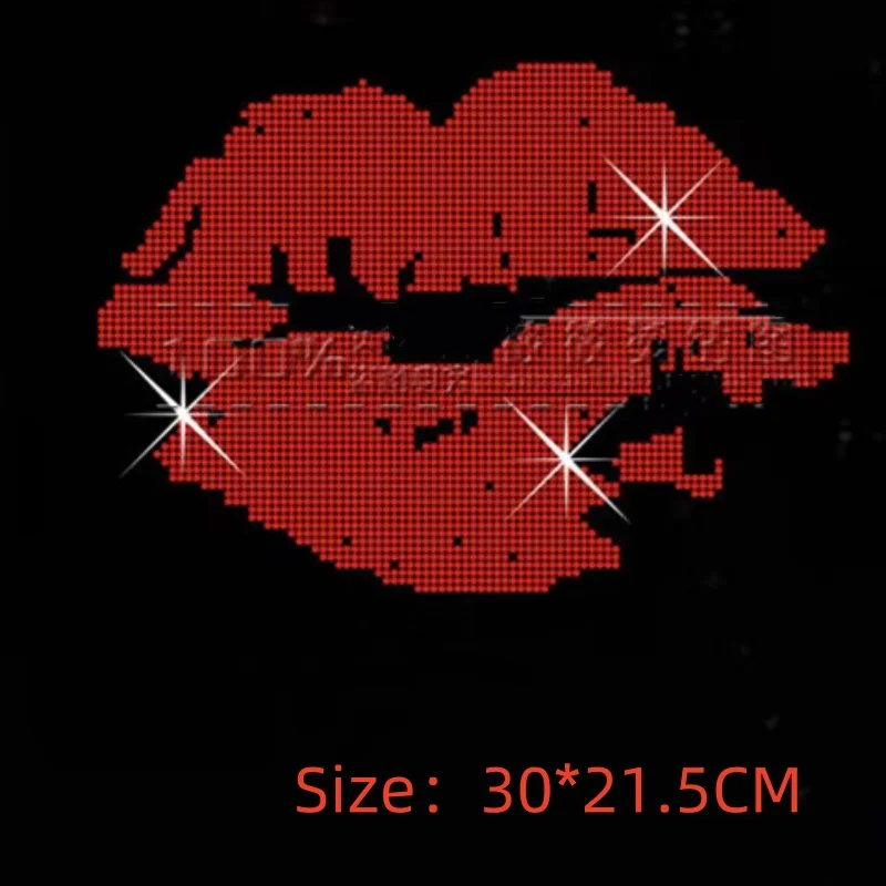 

RED lip hot fix rhinestone motif designs iron on transfer patches on crystal transfers design stone for shirt coat