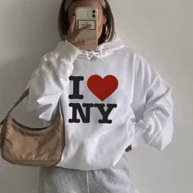 2024 New Red Heart I Love New York Hoodie Y2k Vintage Hooded Pullover Women Women Sweatshirt Casual Hoodie Punk Streetwear