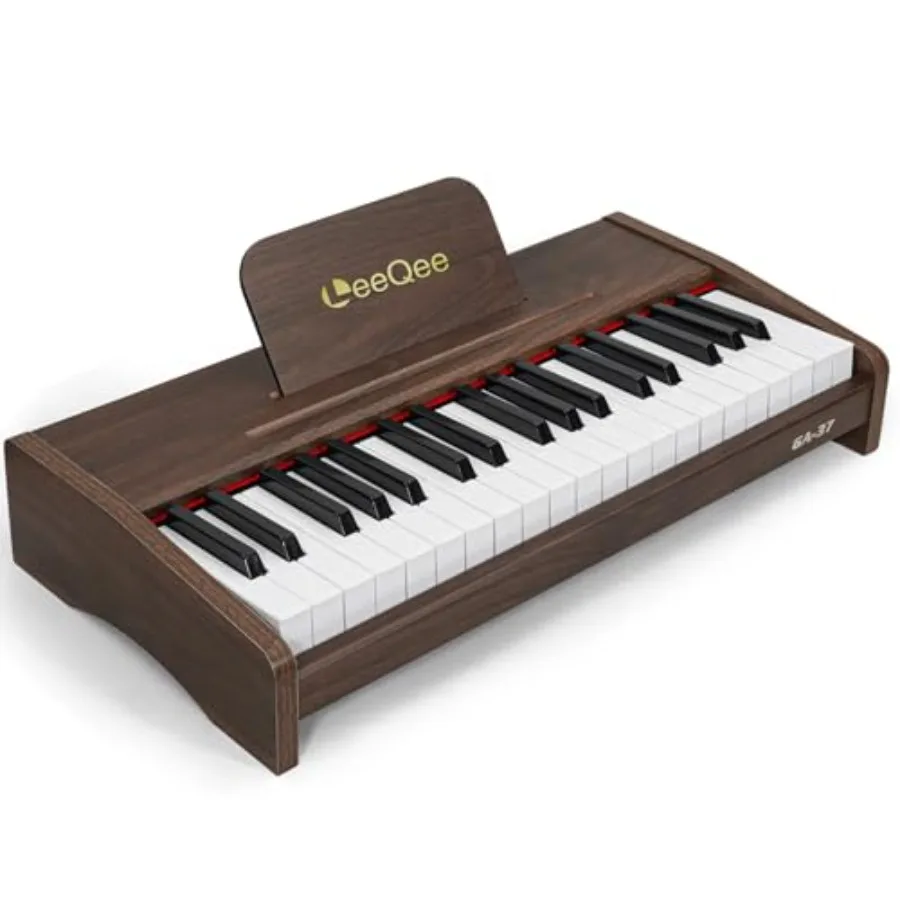 

LeeQee 37-Key Wooden Piano Keyboard - Electronic Music Toy with Pro Sound Educational Learning Modes Portable Power - Best Todd