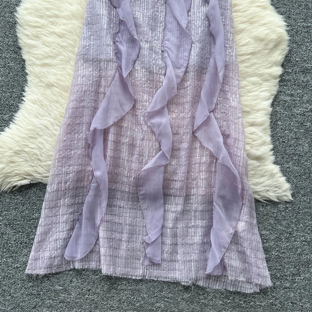 فساتين أنيقة أنيقة مكشكشة غير متناظرة على الموضة الكورية فساتين خرافية مثيرة عالية الخصر على شكل حرف a فساتين صيفية لقضاء العطلات على الشاطئ