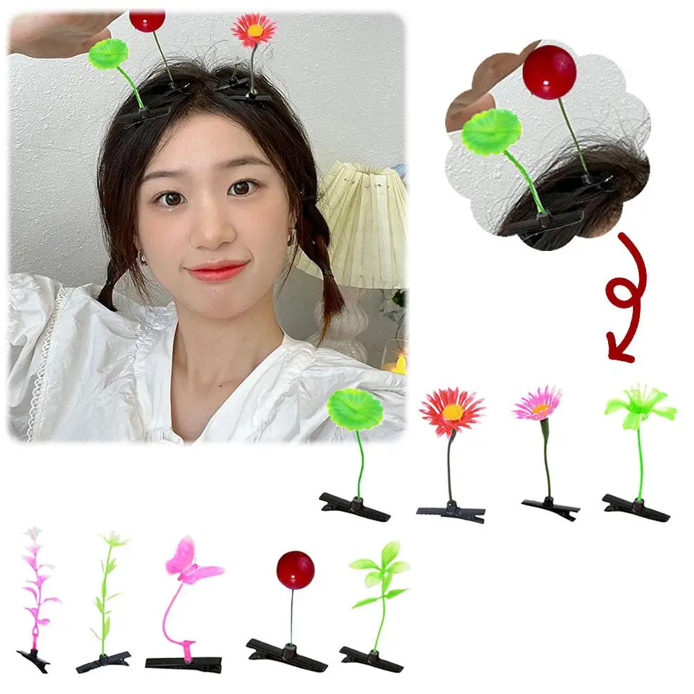 5pcs Mini Bean Sprout ผม Grips เด็กสาวหวานปลูกผมตลกโรงงานคลิปคลิป Headwear Hairpins หญ้า Claw ผมหญ้า T2q1