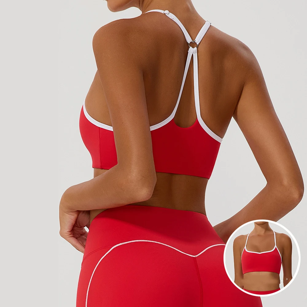 

‌Adjustable Crisscross Sports Bra - Built-in Padded Workout Top with Color Blocking, Yoga & Gym Wear for Women