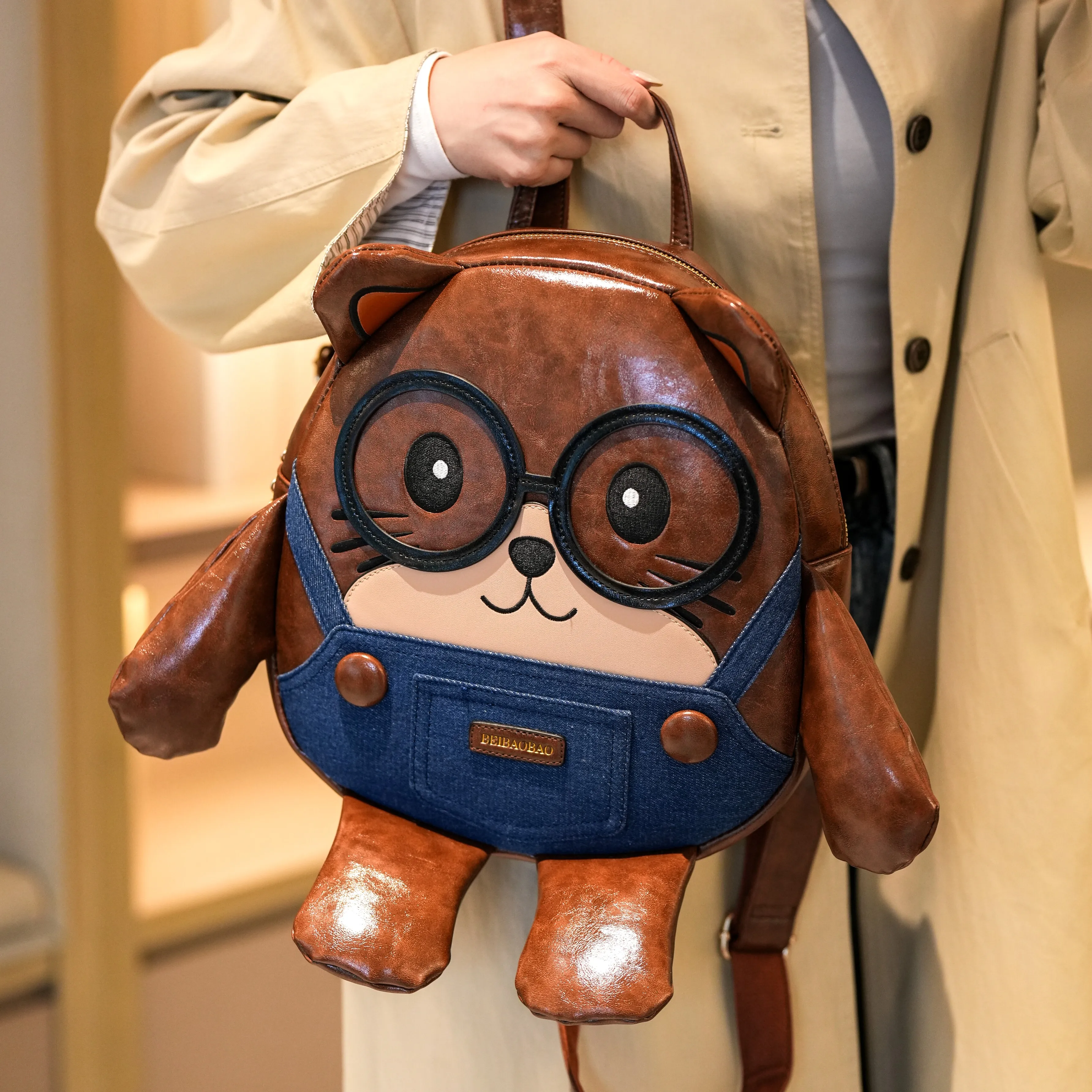 

BeiBaoBao кремовый медведь мультяшный рюкзак очаровательная двойная сумка на плечо для детей школьные принадлежности женский рюкзак