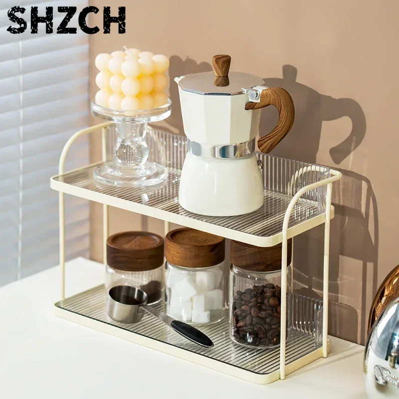 Multi-functional Iron Art Storage Shelf Modern Home Spice Rack, Double-Layer Storage Stand Versatile Scene Kitchen Shelf