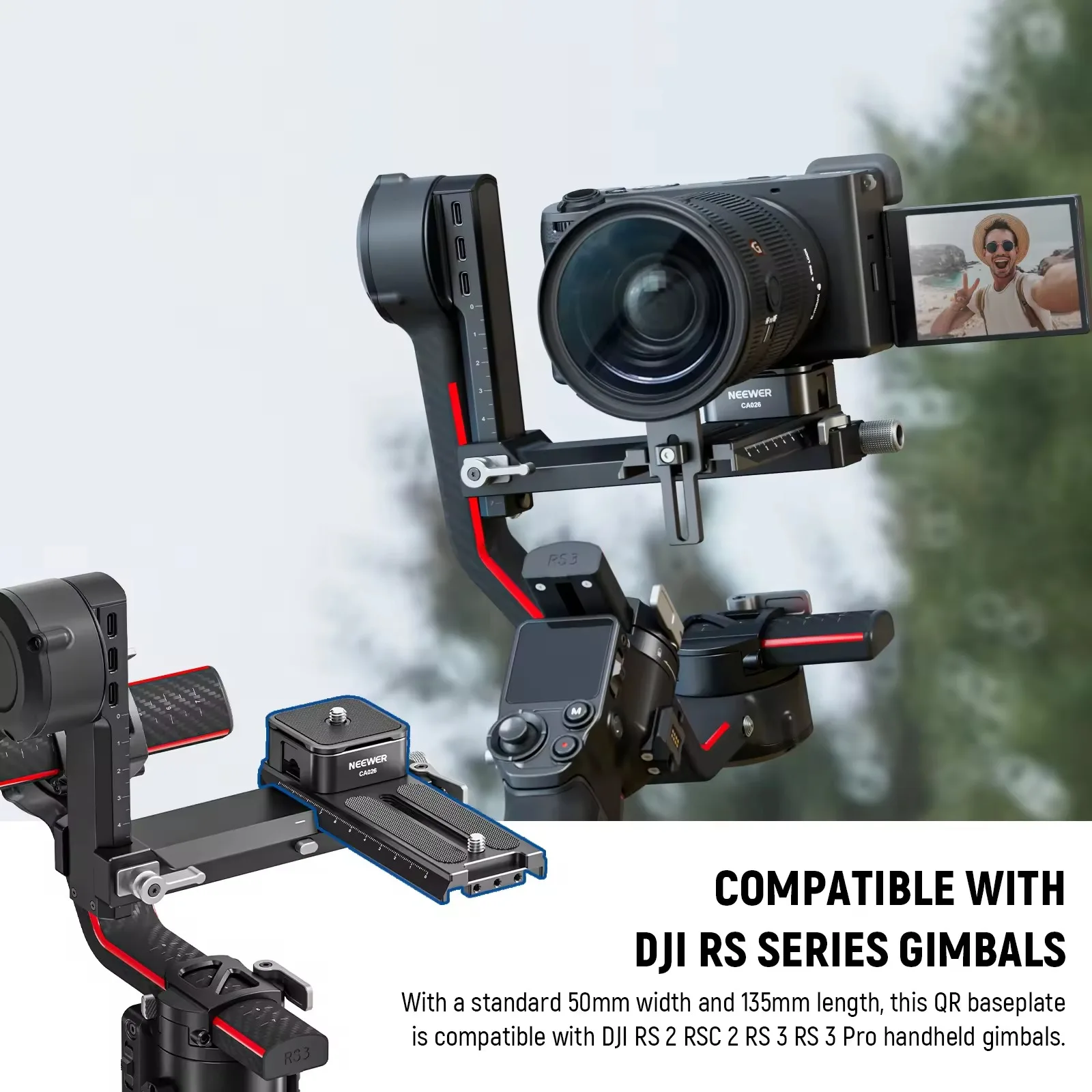 Sistema de liberação rápida tipo Arca para cardanes portáteis com trava automática placa QR quadrada para RS 2 RSC 2 RS 3 PRO