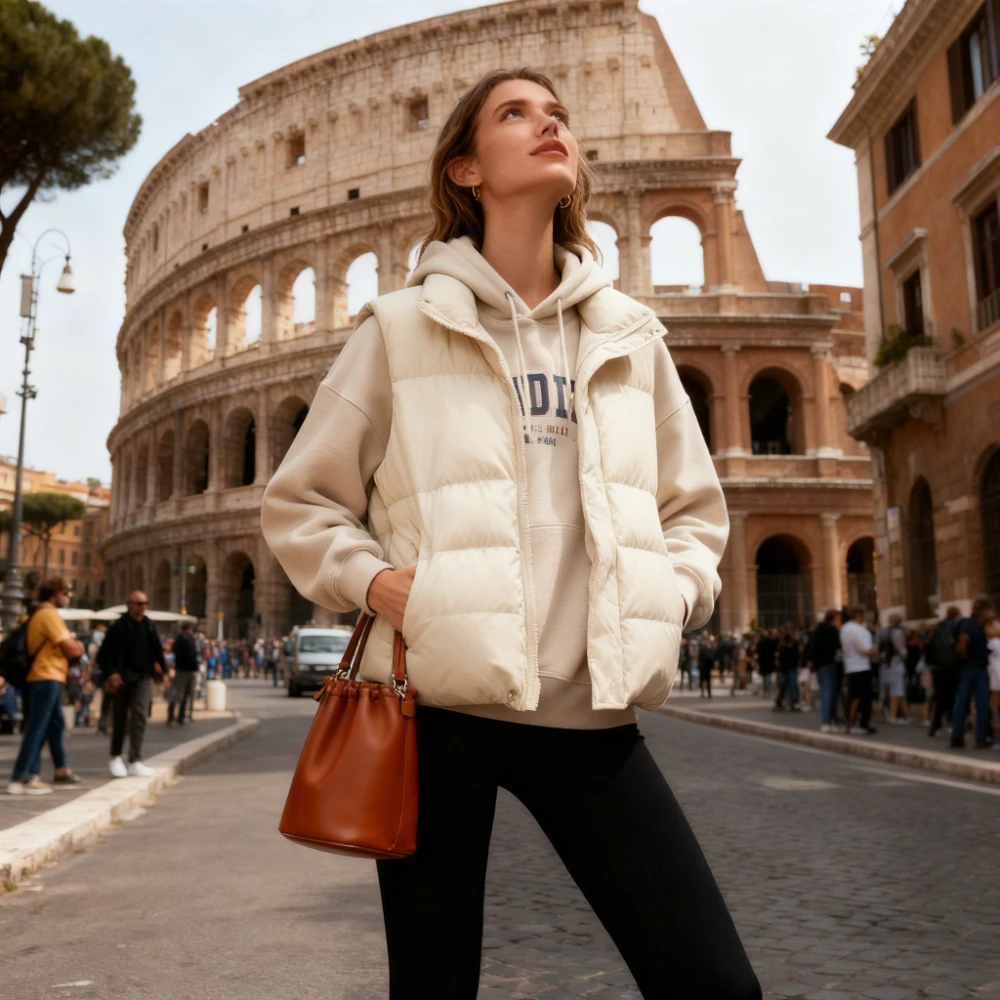 Women Parkas Vest Zipper Short Coats Vests Sleeveless Casual Stand Collar Solid Elegant Jackets Thick Warm Autumn Winter 2025