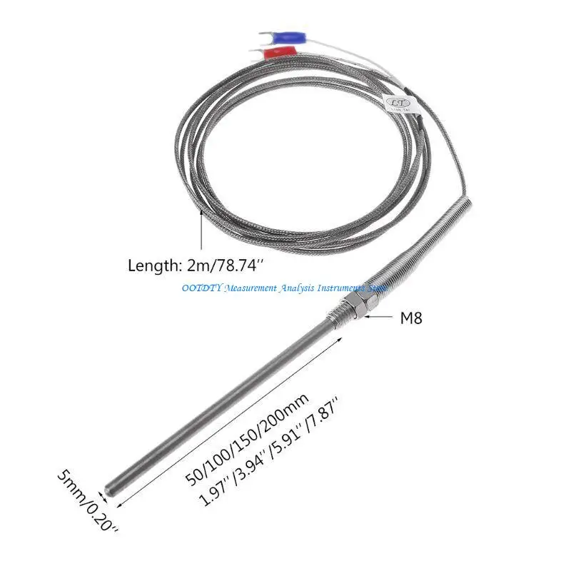 367D K type Thermocouple 2m Cable Thread Temperature Probe 50mm/100mm/200mm