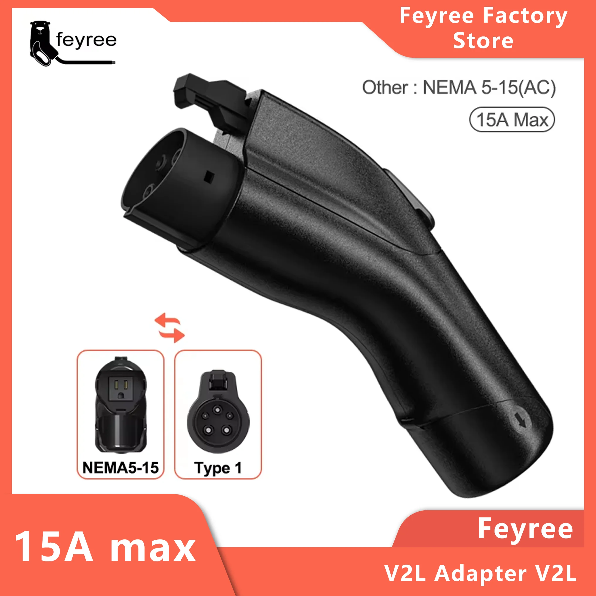 Feyree V2L Adattatore di scarico 110V15A con presa NEMA5-15 per Hyundai Ioniq 5/6, Kia EV6, Kia Niro EVm Genesis GV60,70