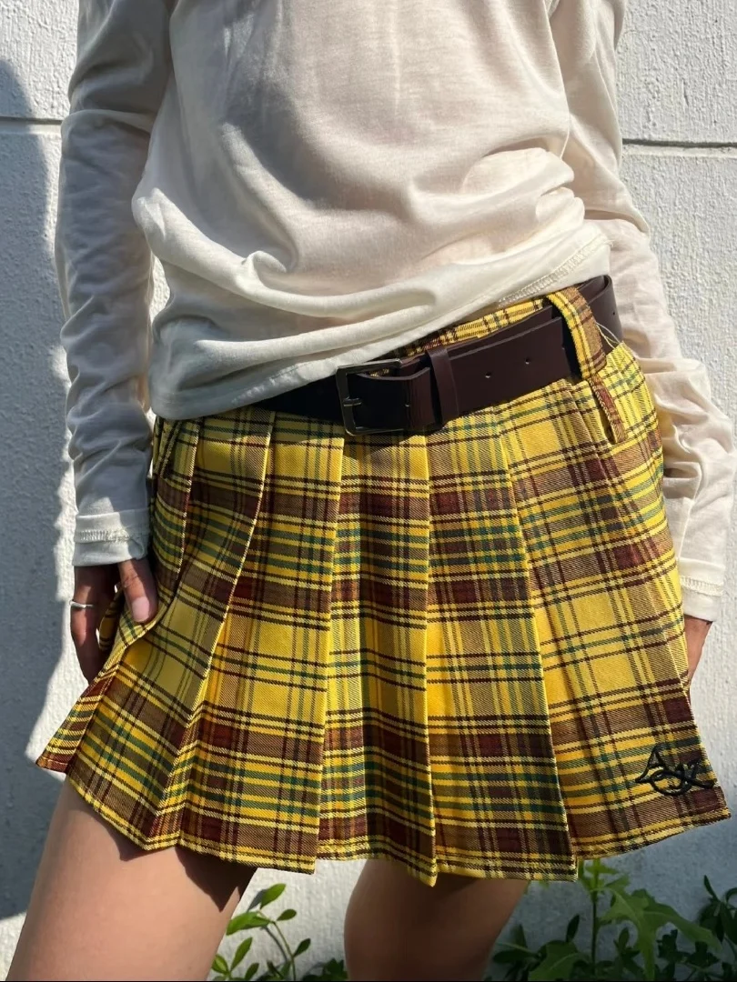 Retro American Plaid A-Line  Skirt Women's Spring New College Style Small Size Age Reduction Versatile Half-length Skirt
