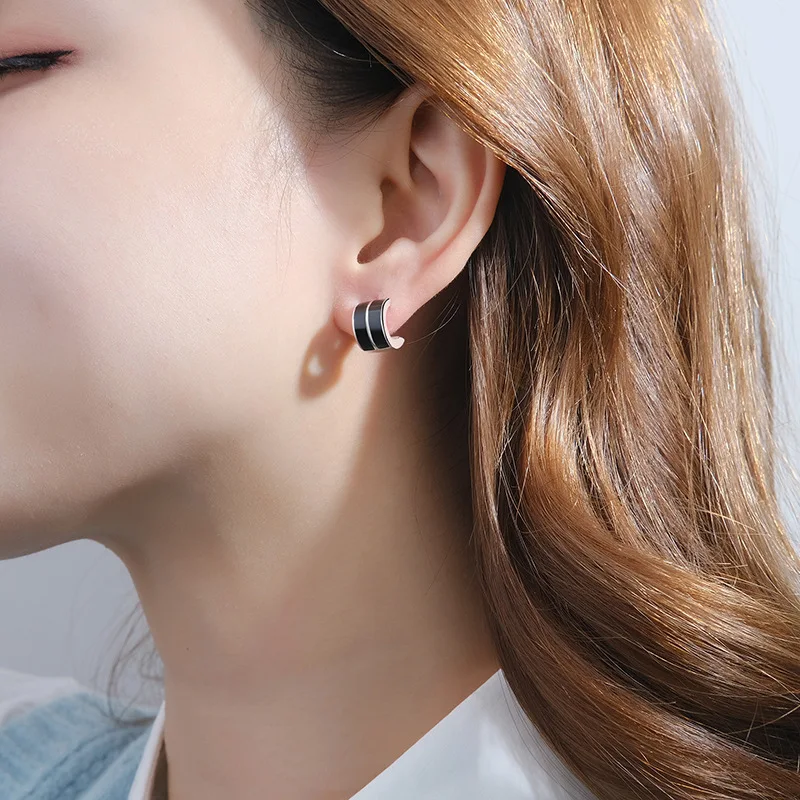 Korean Light Luxury Curved Drip Glue Double-layer Earrings C-shaped Versatile Fashion 925 Silver Ear Stud Women Jewelry KOFSAC image 3