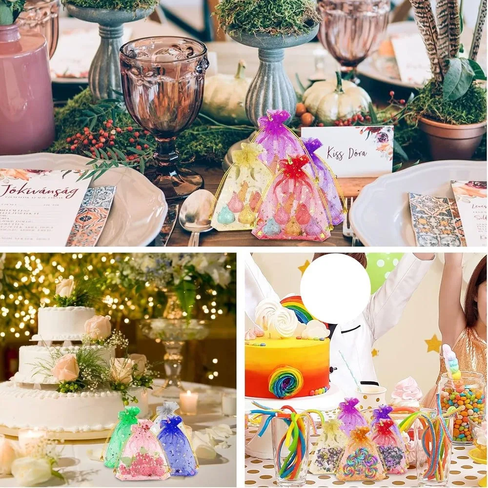 7/19/38 قطعة أكياس شبكية متعددة الألوان على شكل نجمة قمر، حقائب مجوهرات، للهالوين، عيد الشكر، الزفاف، ديكور الحفلات، حقائب الهدايا