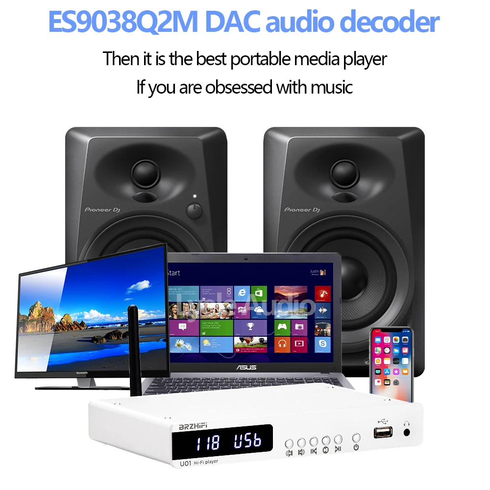 ES9038Q2M DAC decoder HiFi music player Bluetooth 5.0 audio sound amplifier media player with remote control JRC5532DD