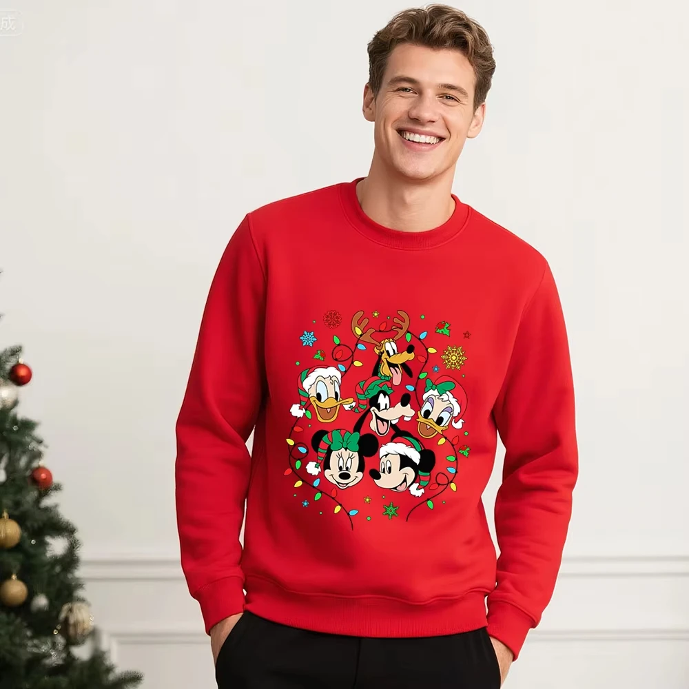 ديزني ميكي والأصدقاء عيد ميلاد سعيد الأسرة مطابقة وتتسابق Crewneck البلوز البلوز فضفاضة تناسب مريح أنيق خريف شتاء #2