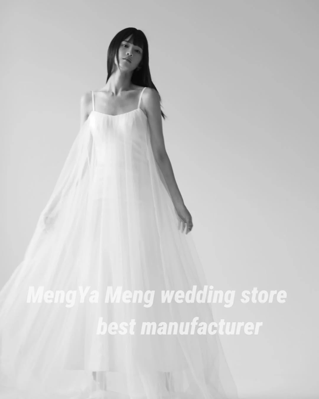 2025 elegante cinta de espaguete tule coreia vestido de casamento fotos sessão vestido espartilho sem costas plissados vestido de festa de noiva personalizado
