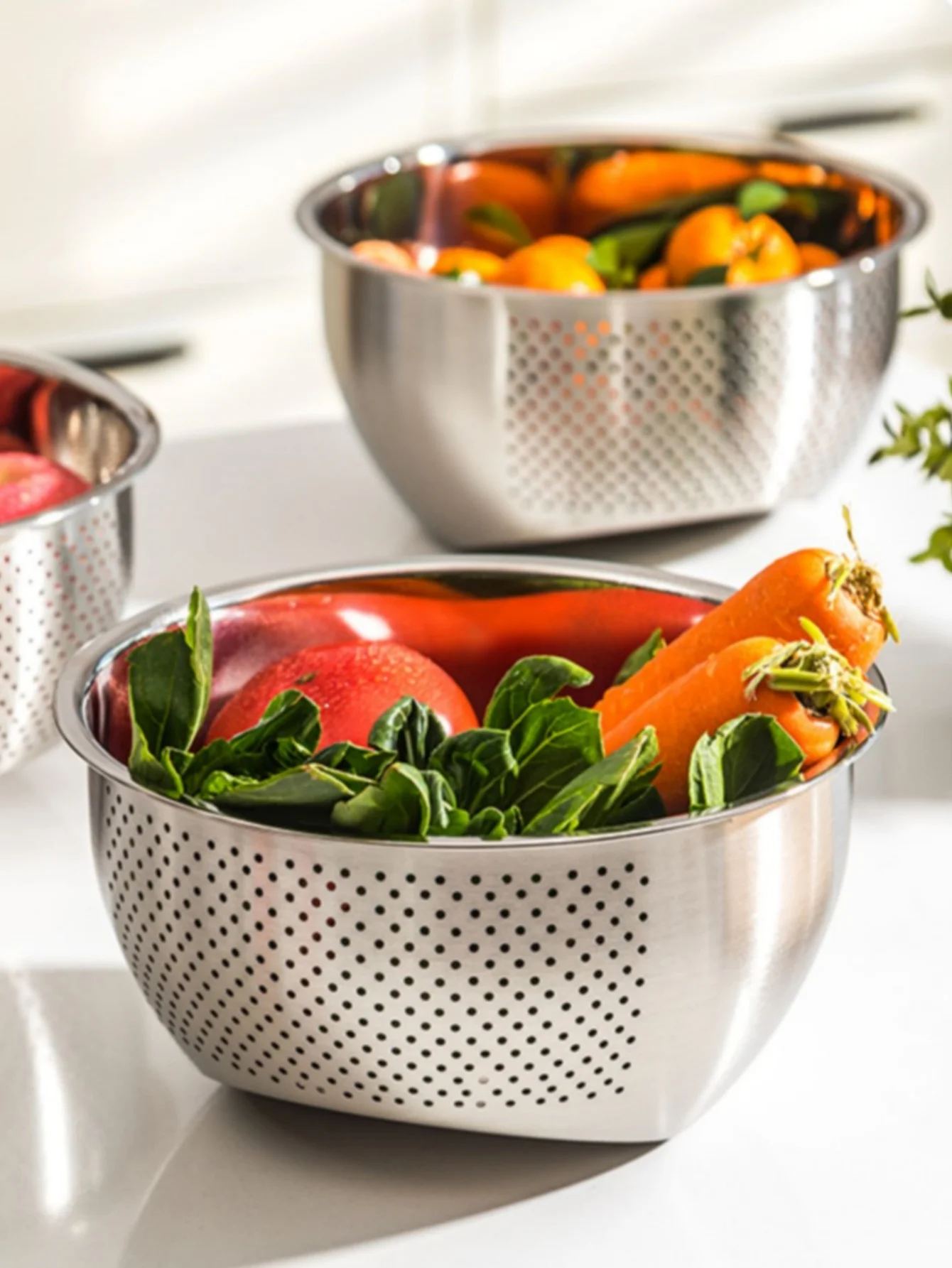 Küchensieb, Edelstahl-Sieb, Reisscheibe, Gemüse, Obst, Waschschalen zum Reinigen, Reis und Küchenutensilien – Detail 4