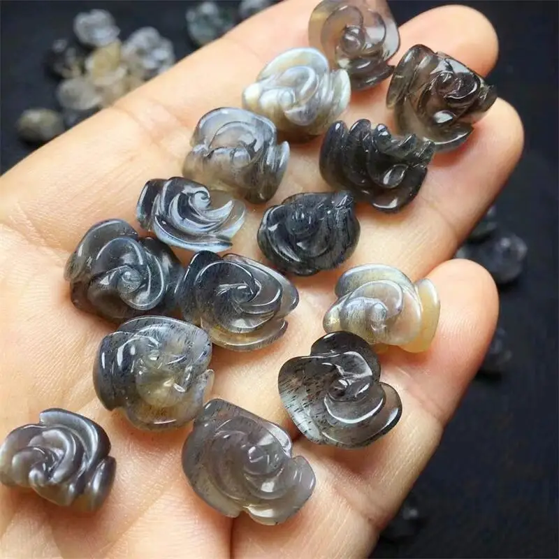 5pcs Natural Skeeton Crystal Rose Flower Carving Mineral Stone Crystal Figurine Healing Quartz Reiki Cute Festival Gift 10-12MM