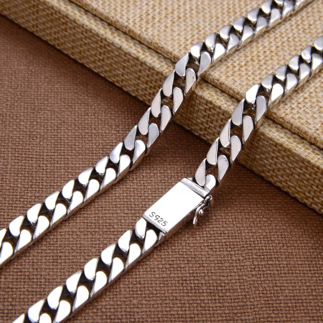 6,7,8mm Weighty Solid Sterling Silver Cuban Link Thick Hip Hop Chain Miami Men Women Box Closure Heavy Rapper Necklace