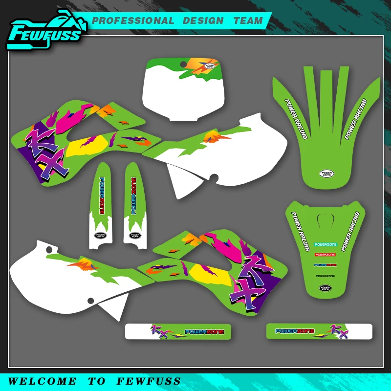 

Fewfuss для Kawasaki KX125 KX250 KX 125 250 1999 2000 2001 2002, полная графическая наклейка, наклейки для мотоцикла, индивидуальный номер, имя