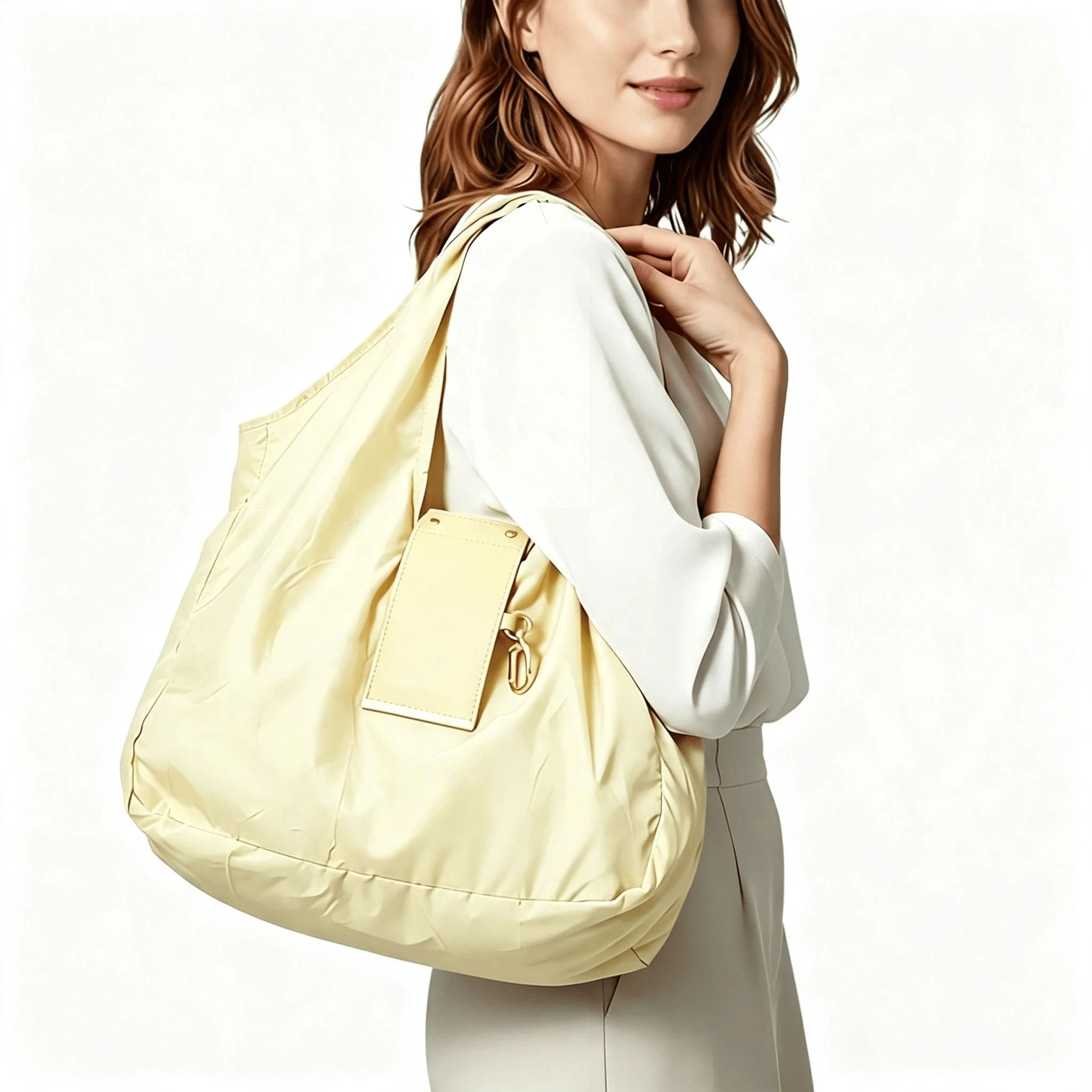Faltbare Nylon-Tragetasche mit Schlüsselanhänger, Große Kapazität, Wiederverwendbare Einkaufstasche, Tragbare Schulterhandtasche für den täglichen Einkauf und Reisen – Detail 6