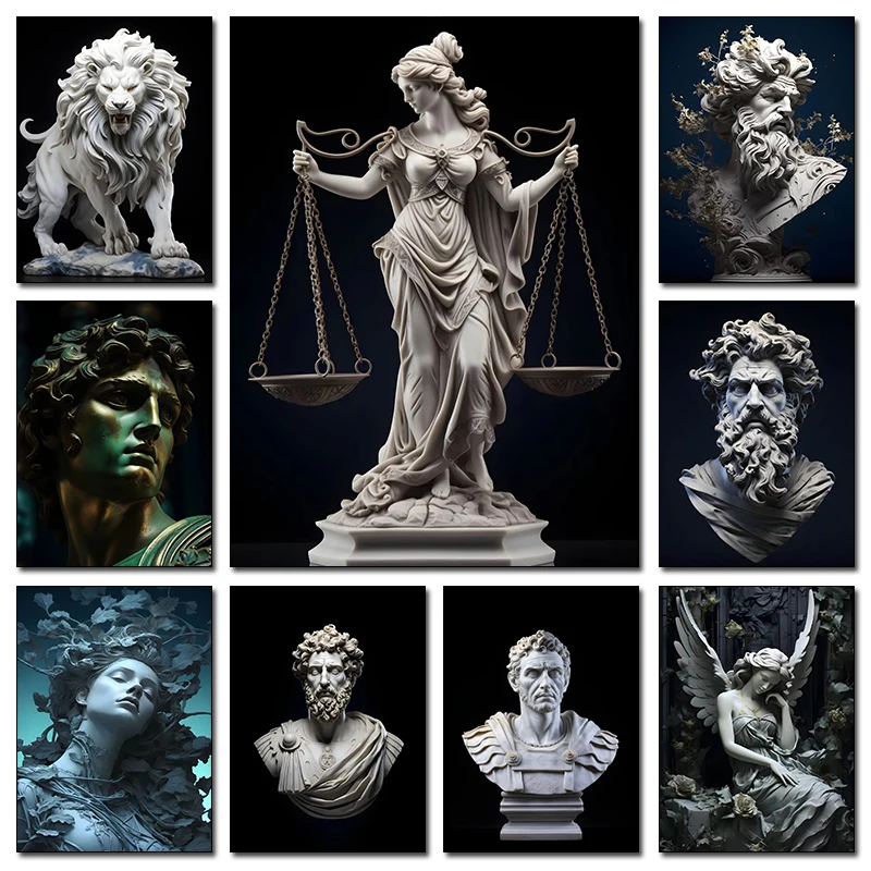 David Sculpture Lion Marcus Aurelius Sculpture Lady Justice Posters Canvas Painting Print Wall Art Aesthetic Home Decor Cuadros