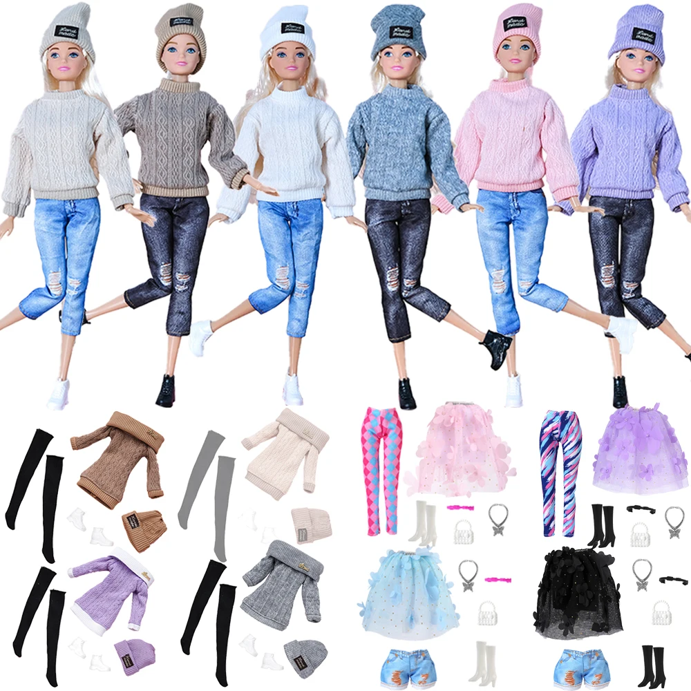 Pop Doll Clothes Sweater+Hat+Shoes Outfit Dress Flower Top+Pants Sets Clothing For Barbis&BJD Doll Accessories Girl's Toys Gift