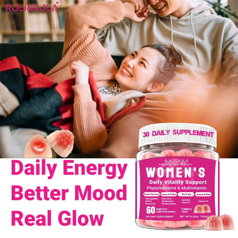 

ROLI&ROLA Women's Vitality Support Gummies with Ashwagandha Saffron Maca Shilajit Rhodiola for Energy Mood&Skin Support 60 Count