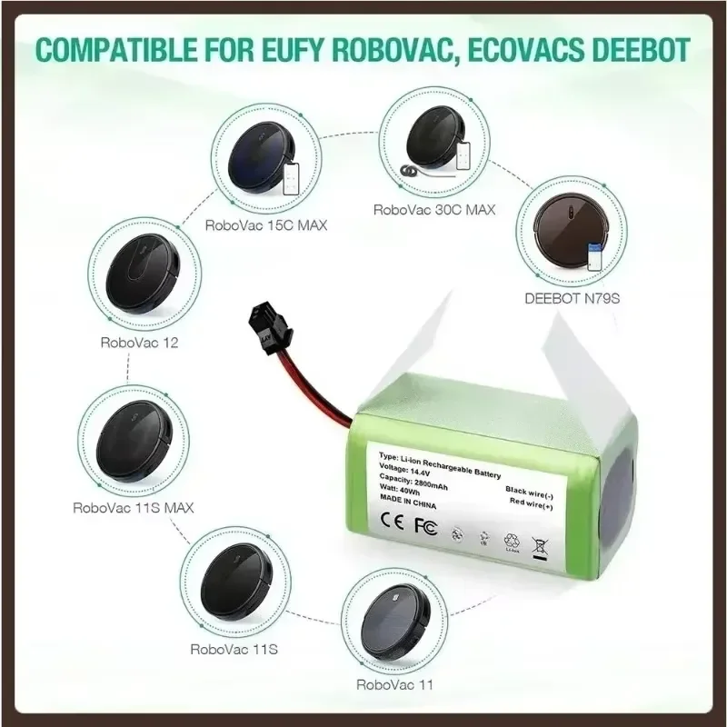 14.4V 6800mAh Li-ion Battery For Conga 990 1090 Tesvor X500 Ecovacs Deebot N79 N79S DN622 Eufy RoboVac 11 11S RoboVac 30