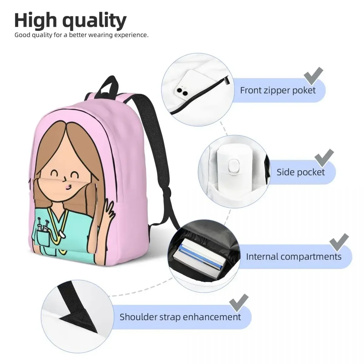 Enfermera En Apuros Backpack for Men Women High School Hiking Travel Daypack Doctor Nurse Laptop Computer Canvas Bags Outdoor