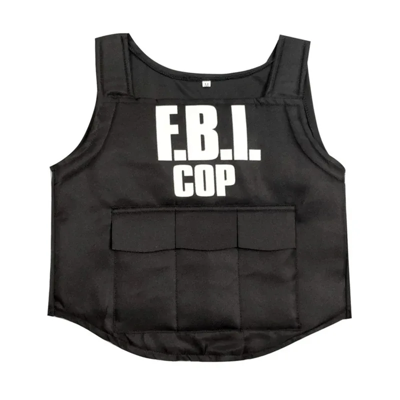 Uniforme de agente especial del FBI, chaleco antibalas, trajes de policía, disfraz de Halloween elegante para niños, tocado de Carnaval, casco, accesorio