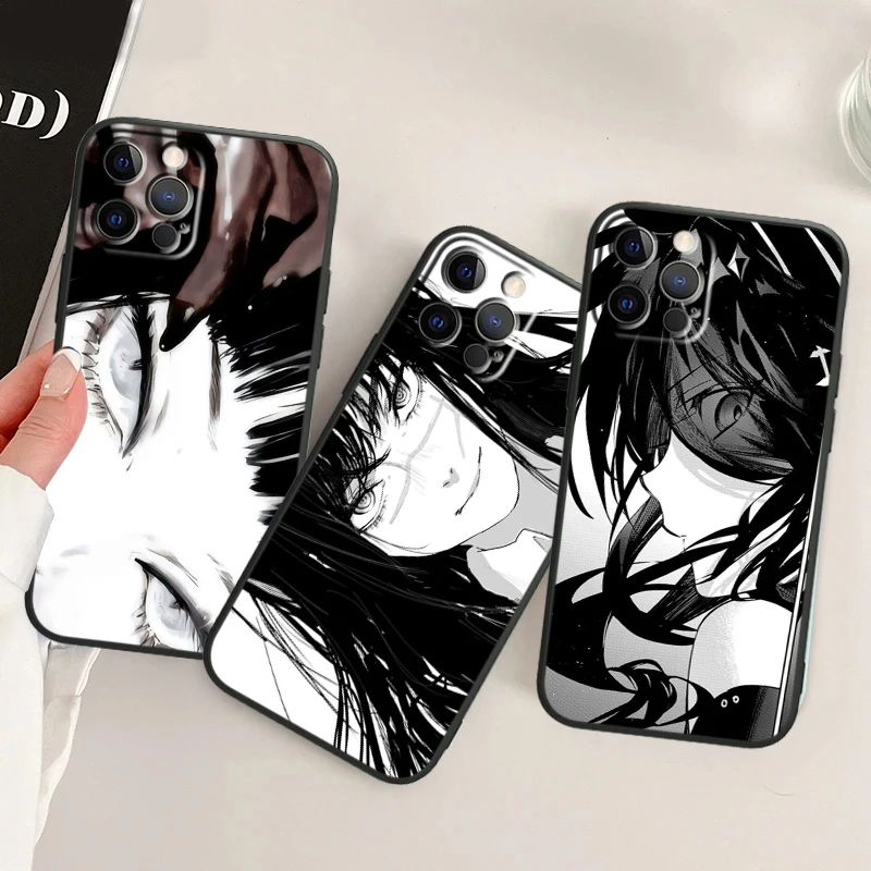 Black and white comic girl For APPLE iPhone 15 14 13 12 11 XS XR X 8 7 6 6S Pro Max Plus Mini Black Phone Case Soft Cover