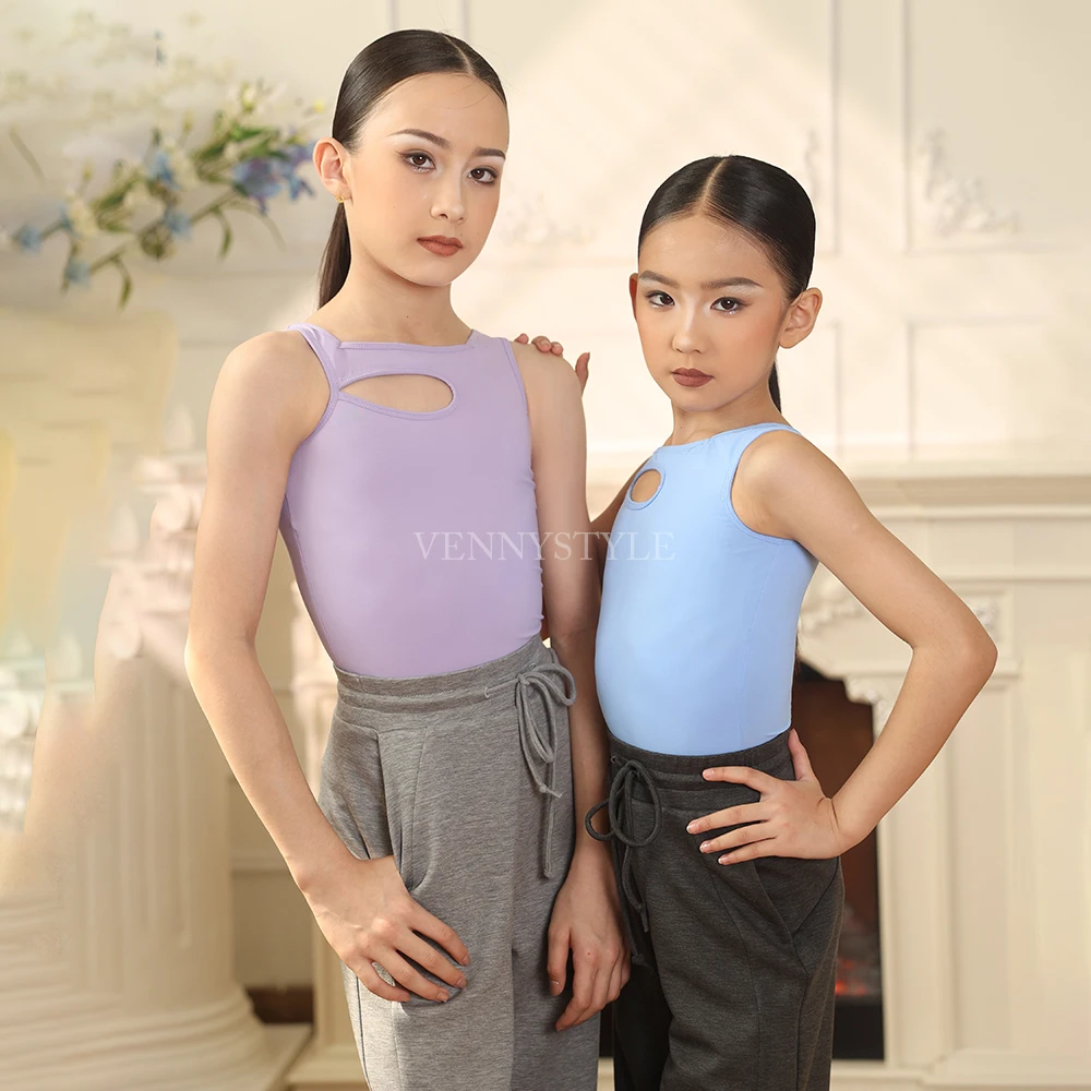 

VennyStyle Latin Dance Set - Children's Autumn Winter New Cut-Out Vest & Practice Pants, Professional Training Wear