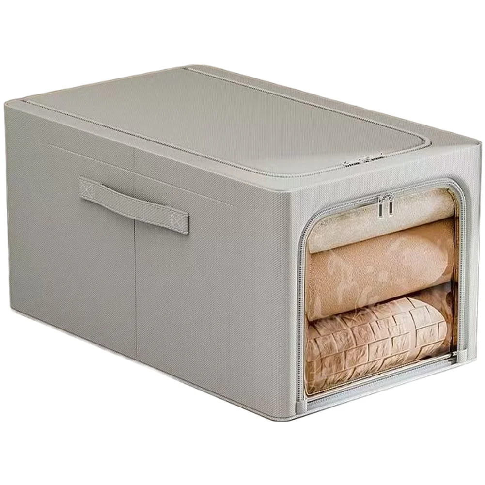 For Clothes Storage Box Foldable Cotton Linen with Bidirectional Zippers Dust and Moisture for protection 53x35x30cm