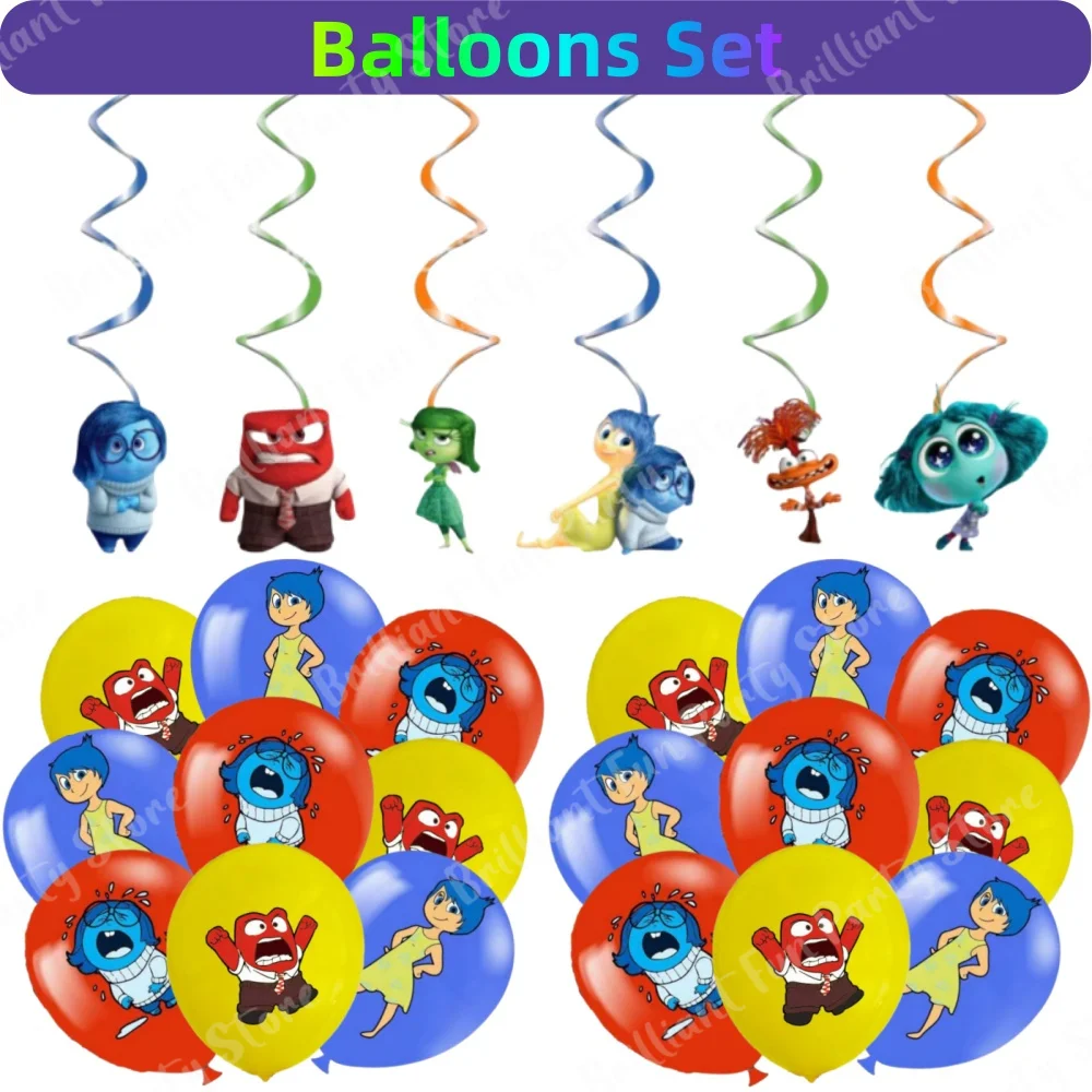 66Pcs Disney Inside Out 2 Birthday Decoration Party Latex Balloon Banner Cake Topper Backdrop Tablecloth Supplies Kids Gift Set