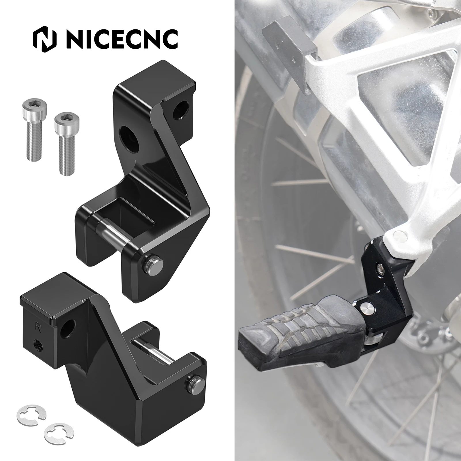 

40mm Lower Motorcycle Footrests Footpeg Lowering Brackets for BMW R1250GS Adventure R1250GSA 2018-2024 R1250GS 2018-2023