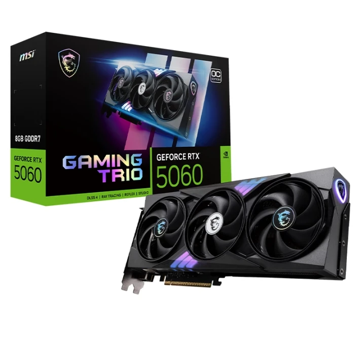 

Оригинальная видеокарта MSI GeForce RTX 5060 8G GAMING TRIO OC, игровой дизайн