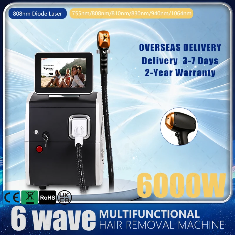 Freezing Point Depilation Long Lasting Hair Reduction 6000W 6 Wavelength 808nm Diode Laser Professional Salon Use 11.11Sale