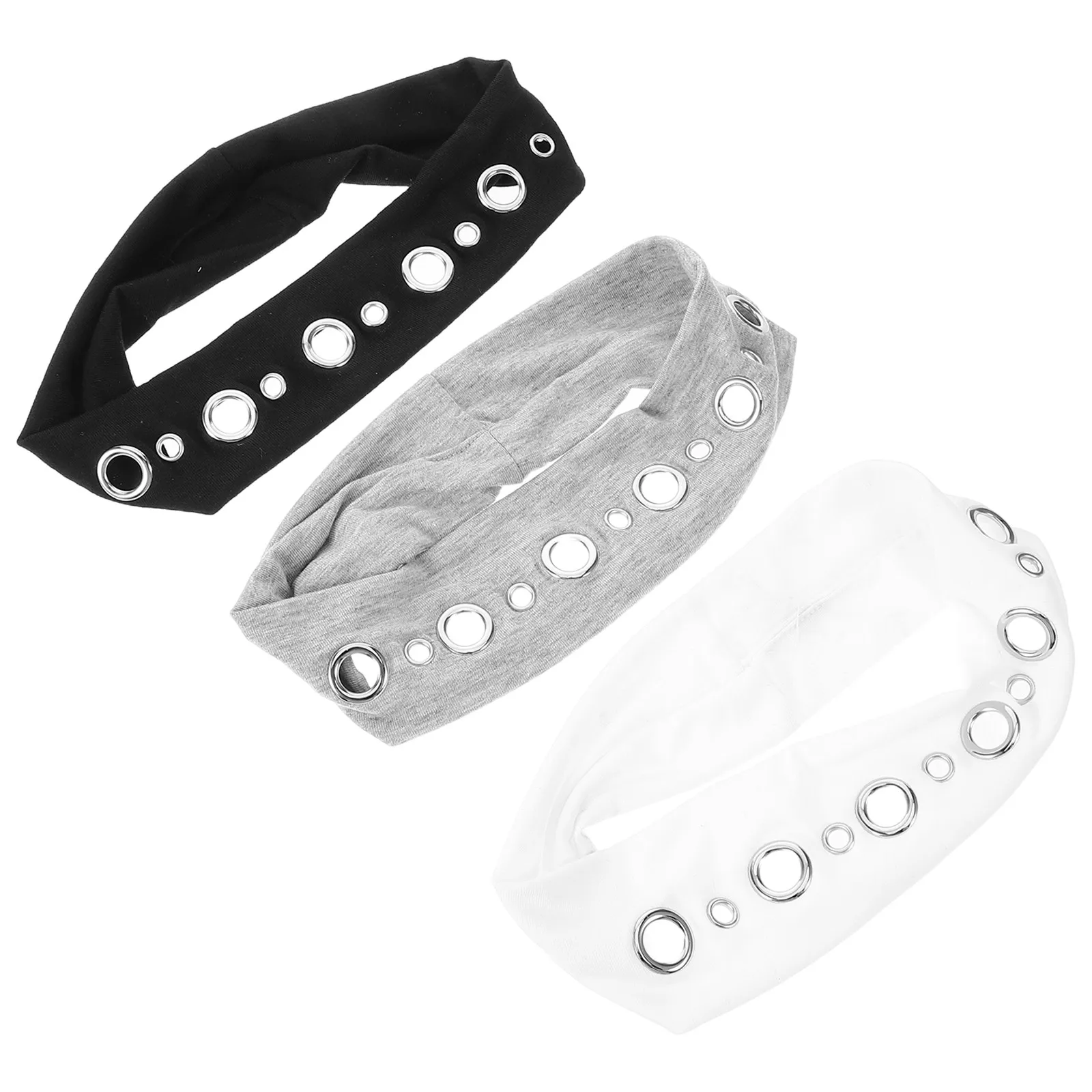 

3pcs Hollow Out Eyelets Punk Headband Wide Stretchy Fabric Hair Band For Women Men Festival Rock Party Outdoor Sports Grommet