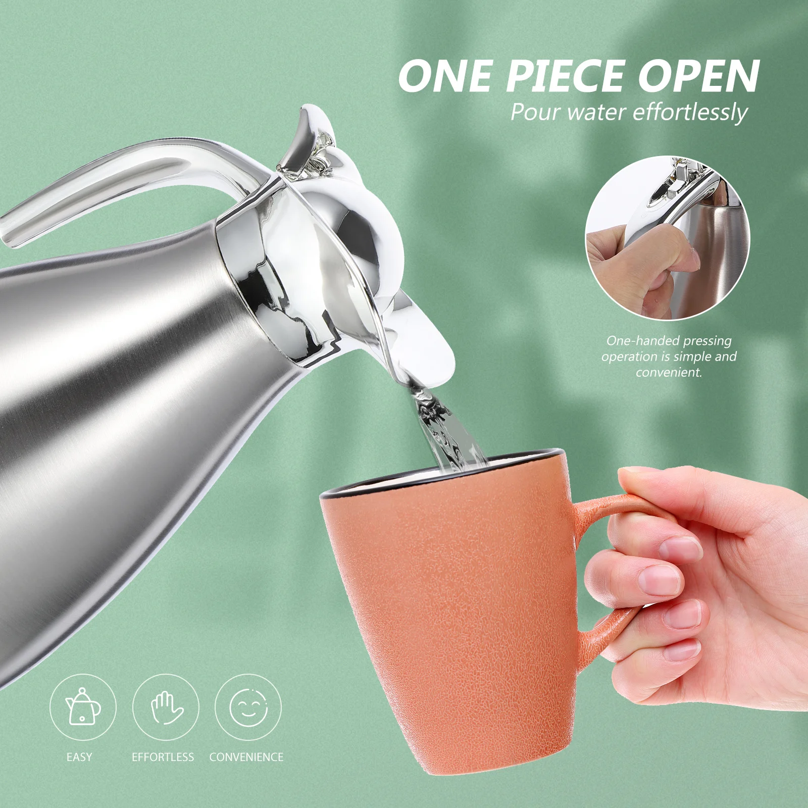 

Stainless Steel Insulated Kettle 1.5L Silver Double Layer Vacuum Pot Leakproof Thermal Bottle For Home Office Travel