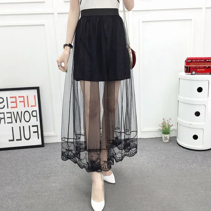 

Fishtail Skirt for Women Mid-length Mesh Summer Lace A-line Pleated Hip Skirt
