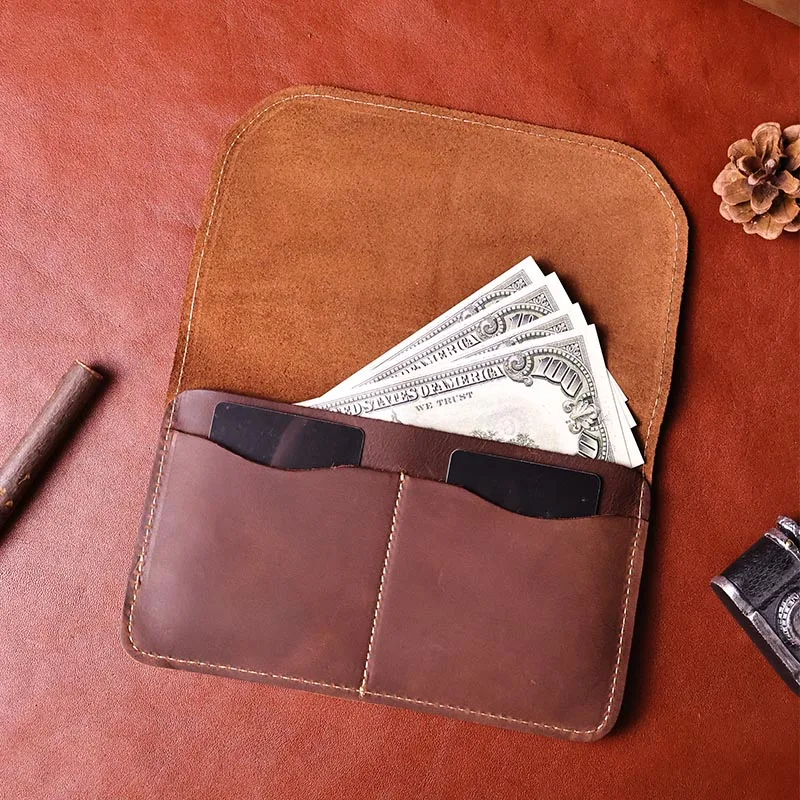 RIYAO Wallet For Men Slim Card Holder Long Wallet Vintage Genuine Leather Soft High Quality Women Purse Dark Brown Money Bag Man