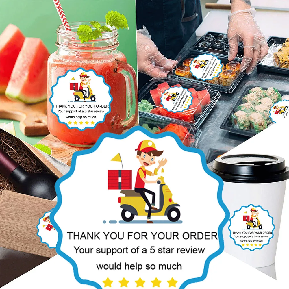 2 Inch 5 Star Review Delivery Labels Thank You for Your Order Stickers Food Delivery Tamper Evident Sealed for Freshness Labels