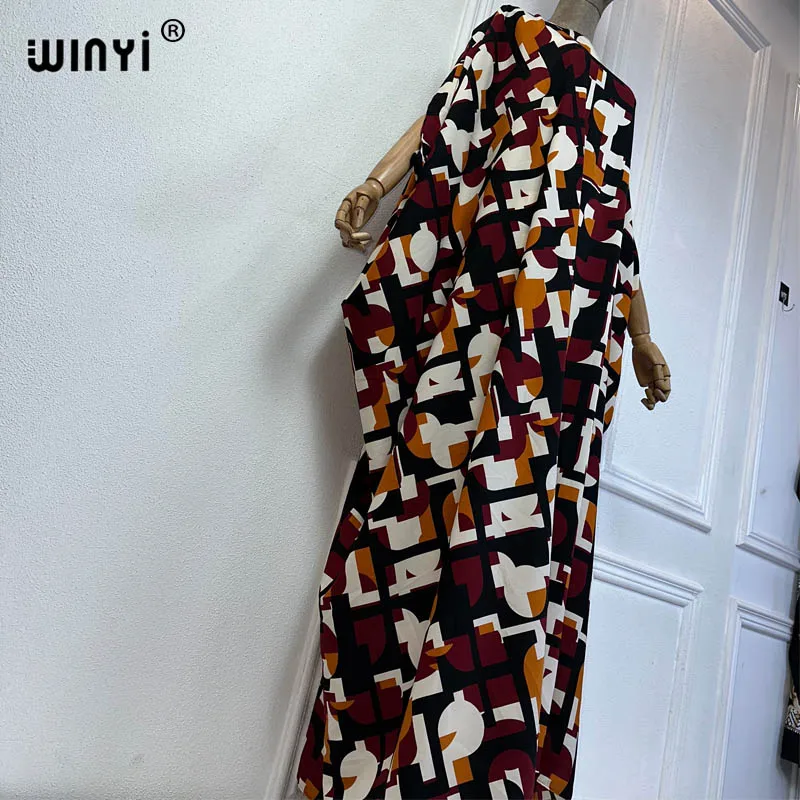 WINYI kimono summer beach Long dress coat two-piece suit for women Boho Print maxi trab Dress Women Floor Length vacation kimono