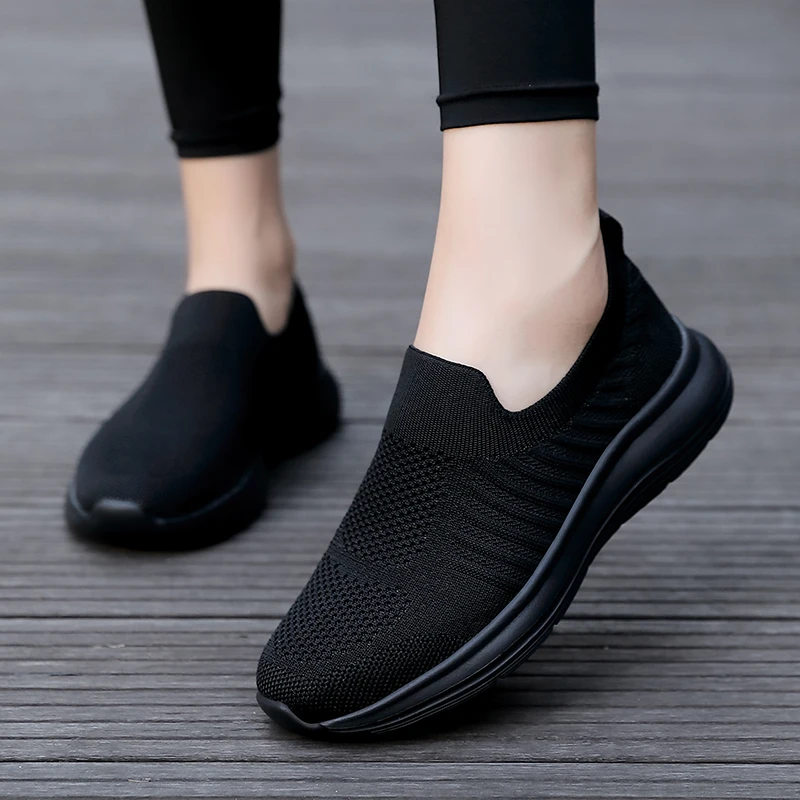 

Women Mesh Walking Shoes Summer Loafers Outdoor Light Flats Black Breathable Fitness Sports Sneakers Soft Comfortable Size 35-42